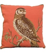 Throw Pillow Needlepoint Little Hawk Owl Bird 18x18 Wool Cotton Velvet Back - £282.30 GBP