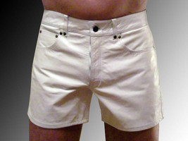 Stylish Boxer Gym White 100% Leather Lambskin Shorts Unique Men Biker Ge... - $83.25+