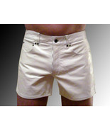 Stylish Boxer Gym White 100% Leather Lambskin Shorts Unique Men Biker Ge... - $113.86 CAD+