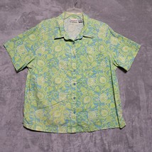 Sun Bay Cottons Womens Shirt Size 2X Green Blue Geometric Floral Button Front - £11.61 GBP