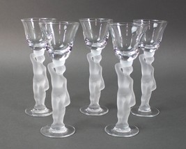 Rare Vintage Crystal Cordial Glasses Stems of Young Boys Holding Grapes Set of 5 - $231.99