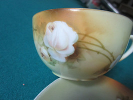 RS PRUSSIA SET  CUP AND SAUCER WHITE ROSES AND SEPIA COLORS [*RS2BSKT] - $54.45