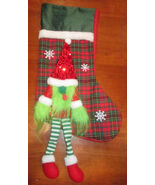 Unbranded Christmas Stocking Grinch Gnome Red Green Plaid 17 Inch - $312.13 MXN