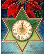 1913 New Year Heymann Postcard Star Clock Strikes Midnight - $29.88 CAD