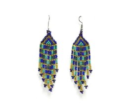 Long Multicolored Seed Bead Fringe Beaded Dangle Earrings - Womens Fashion Handm - £13.40 GBP