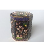 Vintage Squashed Hexagon Cloisonne Enamel Black Trinket Pill Powder Box ... - $813.86 MXN