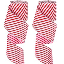 2 Rolls Christmas Peppermint Stripe Ribbon Christmas Wired Edge Ribbon Red And W - £14.64 GBP