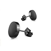 ZMZY Stainless Steel Ear Studs Earrings Black Silver Color Round Shaped Clasp Pu - £10.50 GBP