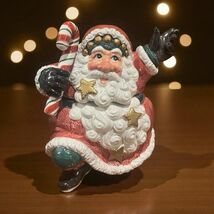 Fitz Floyd Snow Business Candy Cookie Jar Santa Holding Candy Cane Chris... - $36.58