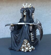 Black Holy Death Grim Reaper Sitting On Skeleton Skull Throne Figurine 1... - $841.37 MXN
