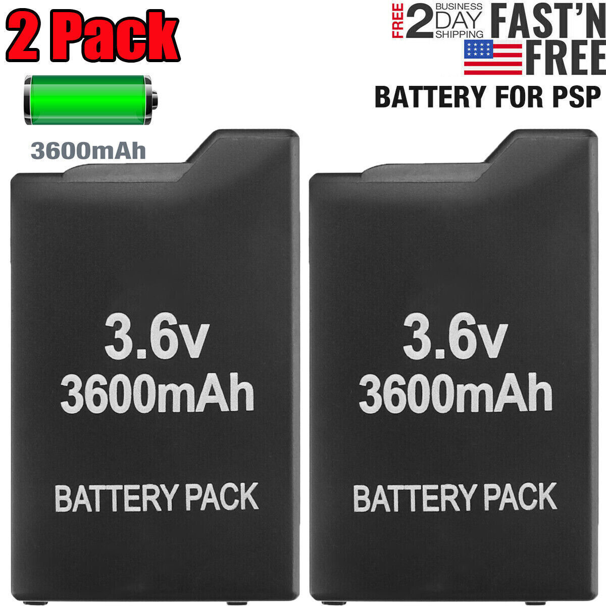2 Pack 3600mAh Replacement Battery Packs for Sony PSP PSP-1000 1000 1001 USA - $25.99