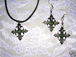 NEW HAND MADE BULL HORN WESTERN CROSS w SILVER &amp; TURQUOISE NECKLACE &amp; EA... - $16.80 CAD