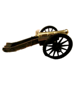 wheeled CANNON antique 6 x 3 x 3" bronze, gold metal black plastic wheel... - $55.00
