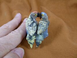 y-bir-pa-454 PARROT Macaw pair bird green gemstone SOAPSTONE figurine lo... - $16.49