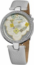 NEW Akribos XXIV AK601WT Lady&#39;s Diamond Flower Dial White Strap Silver Watch 30m - £33.98 GBP