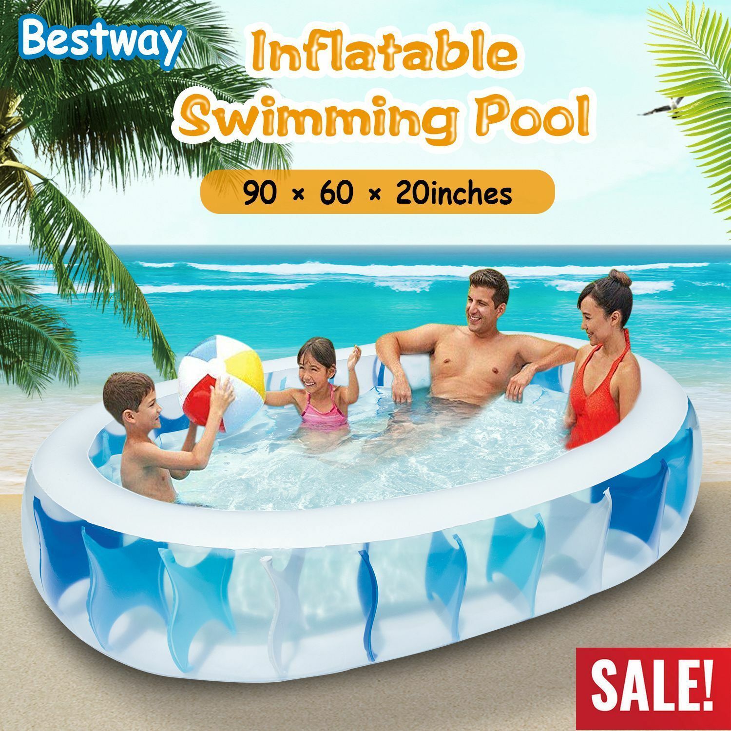 90"60"20" Inflatable Swimming Pool Blow Up Family Pool For Kids Indoor Outdoor - £59.37 GBP