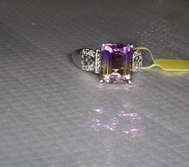 Primary image for Ametrine Octagon Solitaire & Accent Diamond Ring, 925 Silver, SIZE 10, 6.04(TCW)