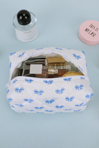 Sky Blue Bow Knot Quilted Zipper Makeup Bag - $6.32