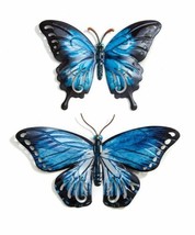 Butterfly Wall Plaque Set of 2 Denim Blue Metal 14&quot; and 10&quot; 1ong Wing Cu... - £26.98 GBP