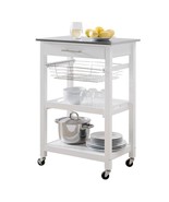 White Stainless Steel Top Kitchen Cart with Drawer and Storage Shelves - $5,931.08 MXN