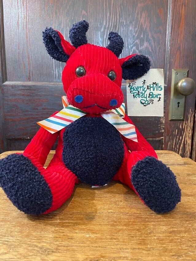 Beverly Hills Teddy Bear Company Red Corduroy Bull with Bow Tie - $24.19