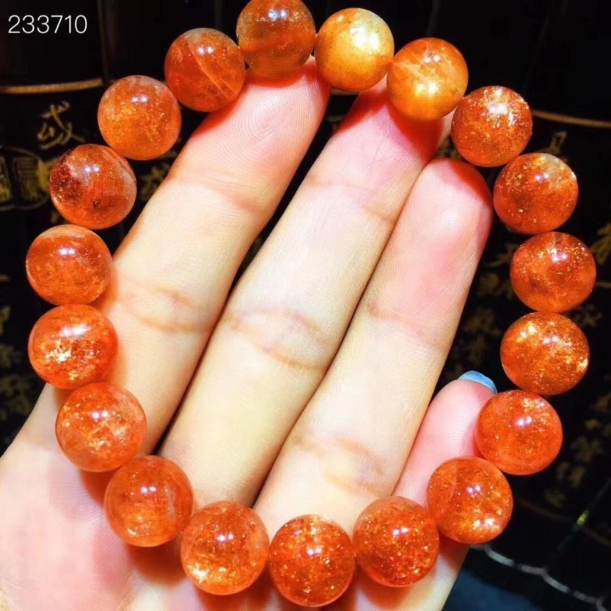 Natural Gold Strawberry Quartz Orange Sunstone Bracelet Clear Rectangle Beads Br - £215.94 GBP