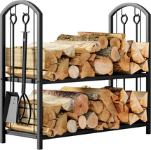 Fireplace Firewood Log Rack 5-Piece Storage Logs Holder with Tools Set w... - $115.80