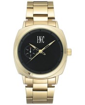I.N.C. Men&#39;s Black &amp; Gold Tone Clean Cushion Link Bracelet 44mm Wrist Watch NIB - £27.96 GBP