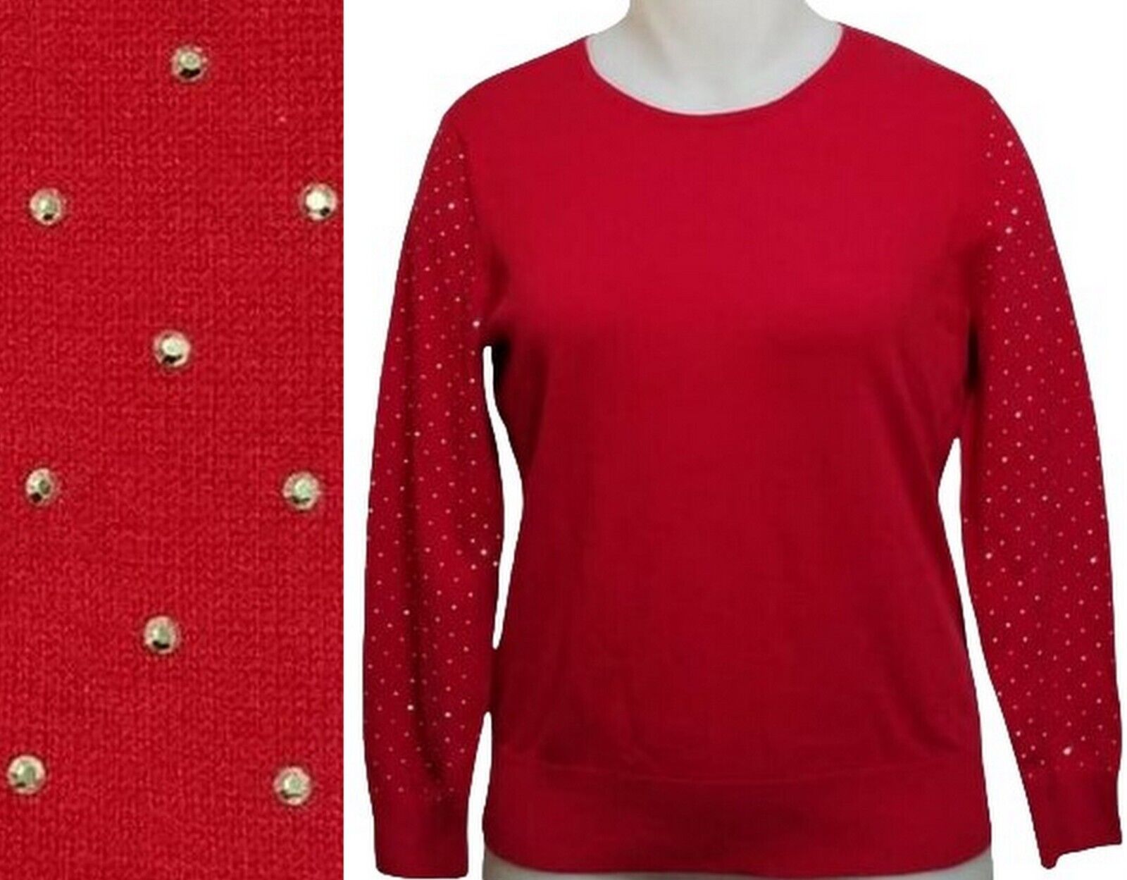 Primary image for JM Collection New Red Amore Petite Crystal Shimmery Petite Sweater (P-Large) 