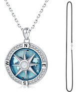 Navy-Anchor Travel-Map Rotatable Compass Necklace - Inspirational Nautic... - £52.61 GBP