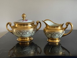Hutschenreuther Selb Bavaria Porcelain 1929 Gold Encrusted Creamer &amp; Sugar Bowl - £236.54 GBP