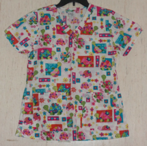 Excellent Womens Peaches Sport Turtles W/ Floral Novelty Scrubs Top Size S - £18.43 GBP