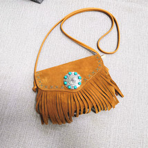 Female Genuine Leather Bohemian Gypsy Handbag Fashion Natural Suede Fringes Trib - £60.56 GBP
