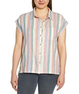 Orvis Women&#39;s Plus Size 3X Striped Linen Blend Button Short Sleeve Top NWT - $14.39