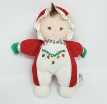 8&quot; Soft Dreams My First Christmas Doll Stuffed Plush Rattle Baby Girl Brown Hair - £29.61 GBP