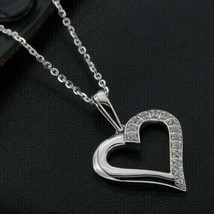 1Ct Round Cut Cubic Zirconia Heart Pendant 14k White Gold Plated Silver 18&quot; - £88.37 GBP