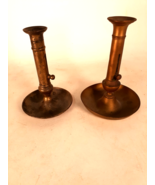 Estate Lot of 2 Queen Anne Push-up Candle Holders, One With Bullet Hole (?) - £42.81 GBP