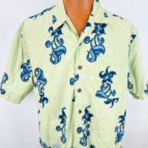 Point Zero Hawaiian Aloha Large Shirt Large Hibiscus Flowers Tropical Green Blue - £31.59 GBP
