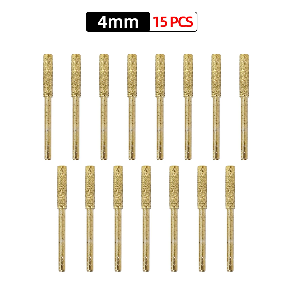 15 Pcs  Coated Cylindrical Burr Set 4/4.8/5.5mm Chainsaw Sharpener Stone File Ch - £132.77 GBP