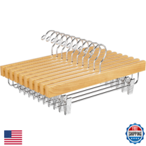 BAGAIL 10-Pack Wooden Pants Hangers Adjustable Clips, 360° Swivel Hook - $46.18
