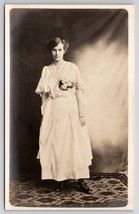 RPPC Edwardian Lady Flowers On Dress Real Photo Postcard O28 - £6.25 GBP