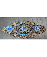 Art Deco Czech Glass Brooch Pin Cobalt Blue Glass Open Work Silver Tone ... - $40.74