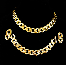 Vintage Chain Parure/ huge chain necklace / Large gold bracelet / pierced earrin - £100.16 GBP