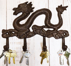 Cast Iron Rustic Chinese Dragon King 4-Pegs Wall Keys Leash Coat Hook Decor - £23.91 GBP