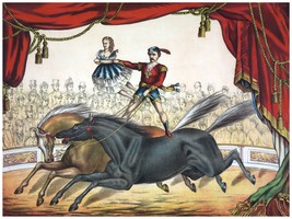 4494.Man and woman riding on two horses at circus.POSTER.decor Home Office art - £13.62 GBP+