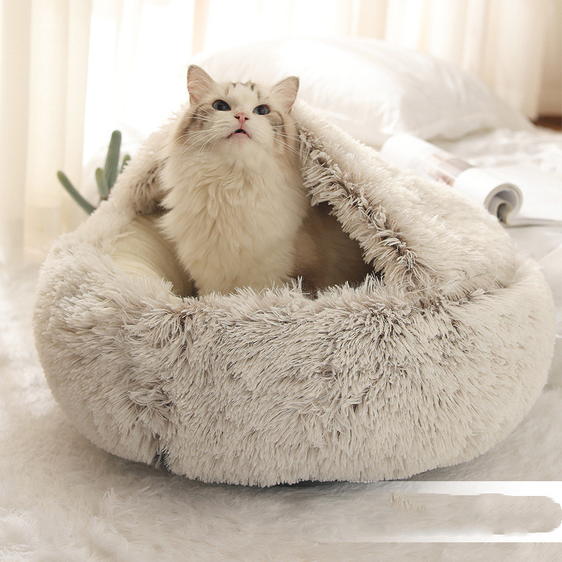 Primary image for 2 in 1 Dog and Cat Bed Pet Winter Bed round Plush Warm Bed House Soft Long Plush