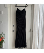 Azazie Black bridesmaid Formal Prom Dress Ruched slit Mesh SZ A12 Spaghe... - $85.06 CAD