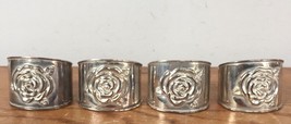 Set of 4 Vintage Antique Victorian Style Silverplate Floral Rose Napkin ... - £36.97 GBP