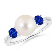 ANGARA 8MM Freshwater Pearl &amp; Blue Sapphire Engagement Ring in 14K Solid Gold - £1,026.32 GBP