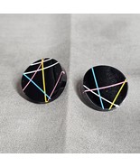 EARRINGS 80&#39;s Vintage Black Round Neon Lines Geometric Retro Disco - $16.16 CAD